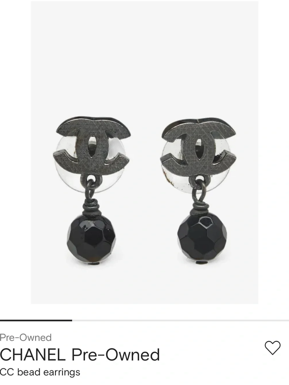 CHANEL AUTHENTIC Dark Gray and BLACK CC Drop Earrings with Faceted Beads